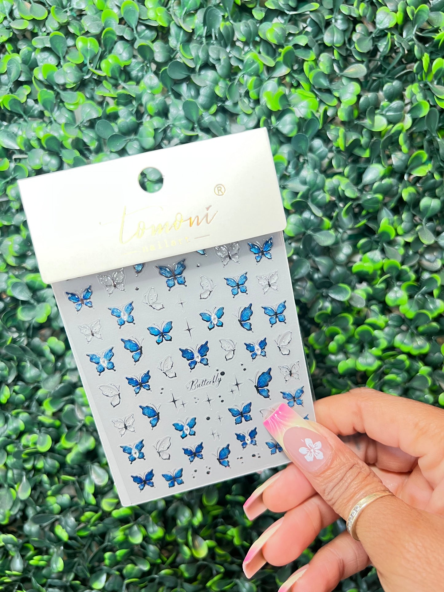 NAIL STICKERS BLUE & SILVER CHROME BUTTERFLIES