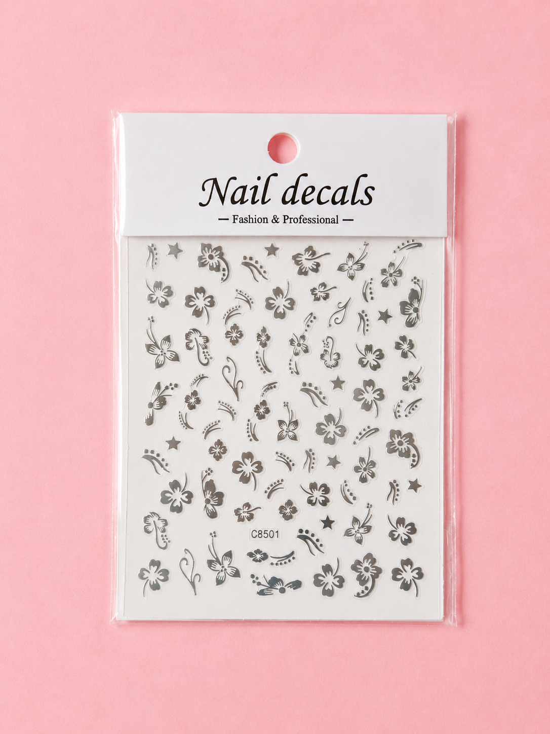 Nail Stickers –Silver Hawaiian Flower