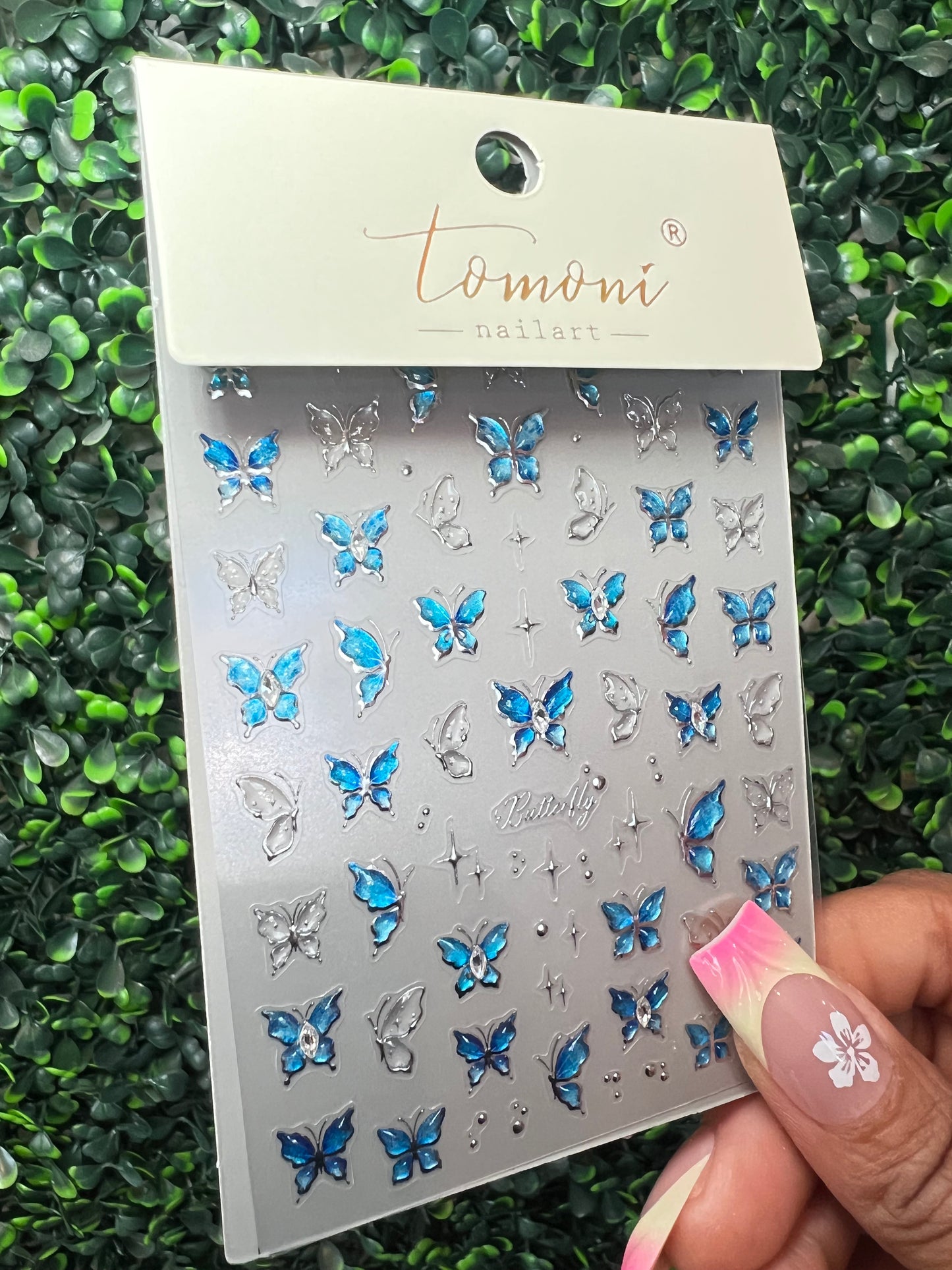 NAIL STICKERS BLUE CHROME BUTTERFLIES