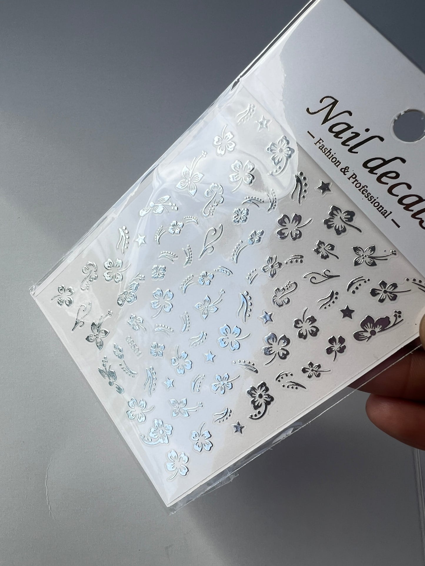 NAIL STICKERS/SILVER HAWAIIAN FLOWER
