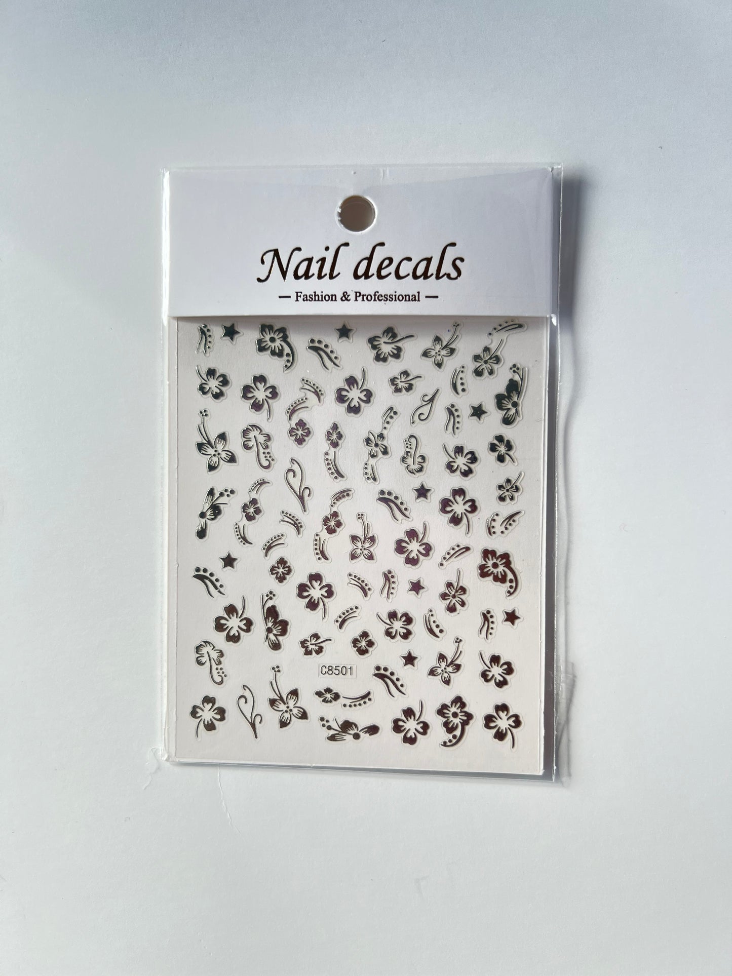 NAIL STICKERS/SILVER HAWAIIAN FLOWER