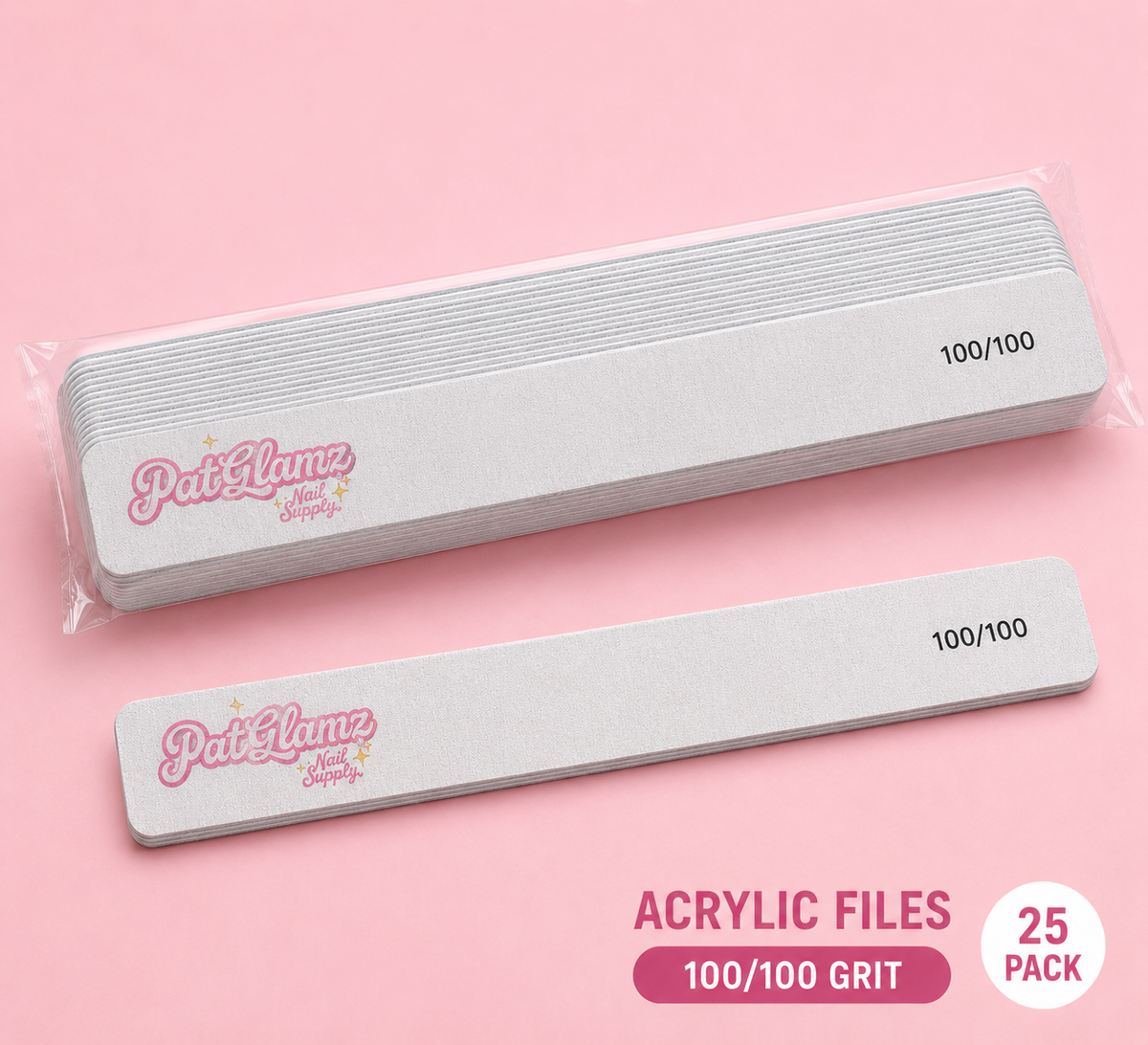 Acrylic Nail File- 100/100 Grit Rectangle (25-Pack)