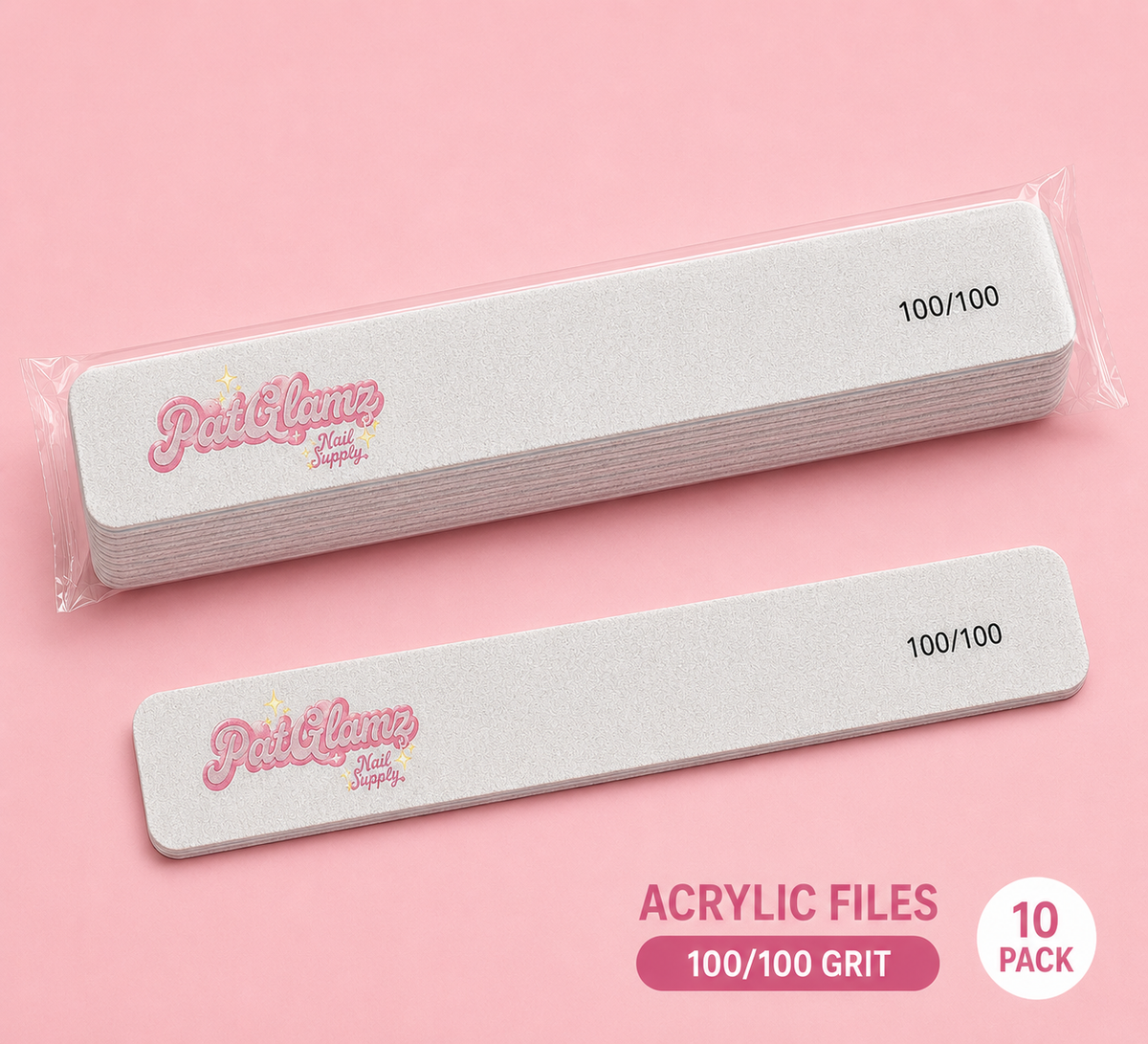 Acrylic Nail File- 100/100 Grit Rectangle (10-Pack)