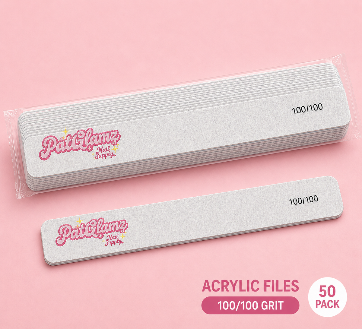 Acrylic Nail File- 100/100 Grit Rectangle (50-Pack)