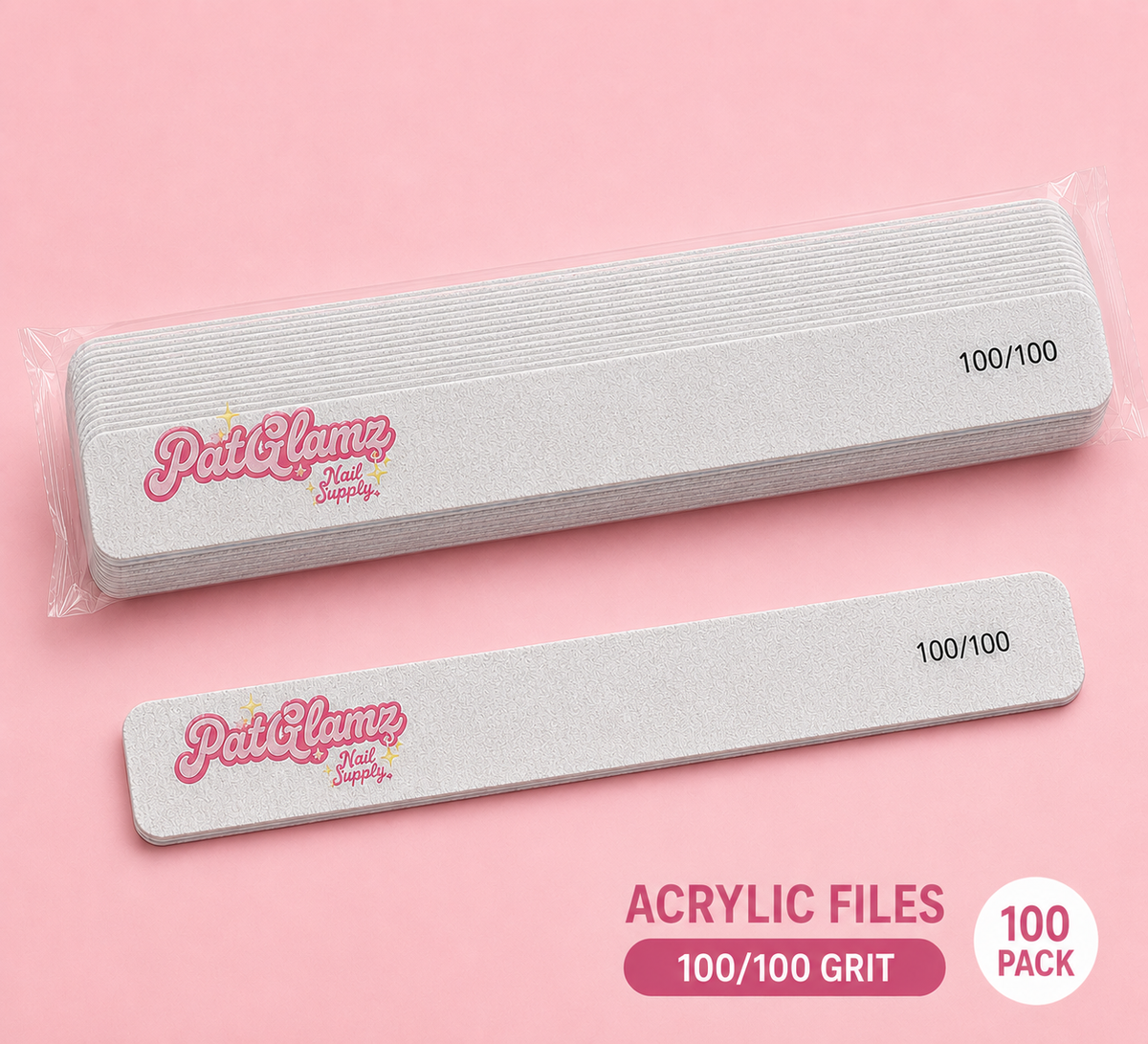 Acrylic Nail File- 100/100 Grit Rectangle (100-Pack)