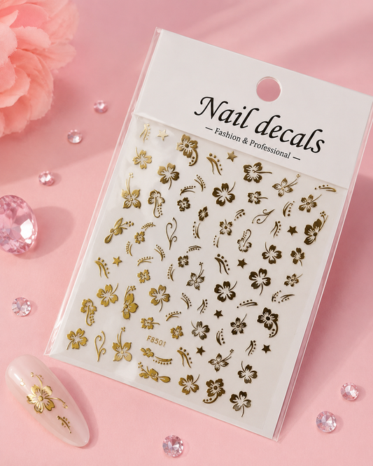 Nail Stickers – Gold Hawaiian Flower